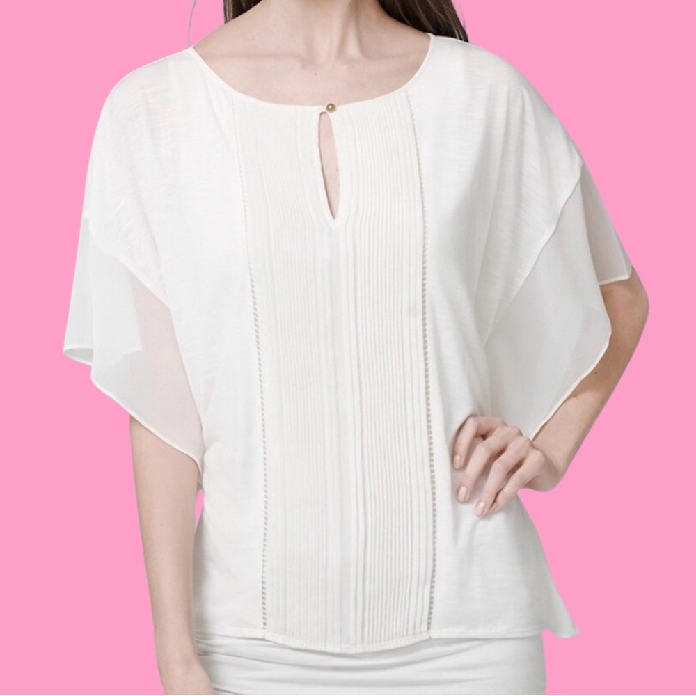 White House Black Market Women’s Cream Layered Short Sleeve Top Blouse Size M